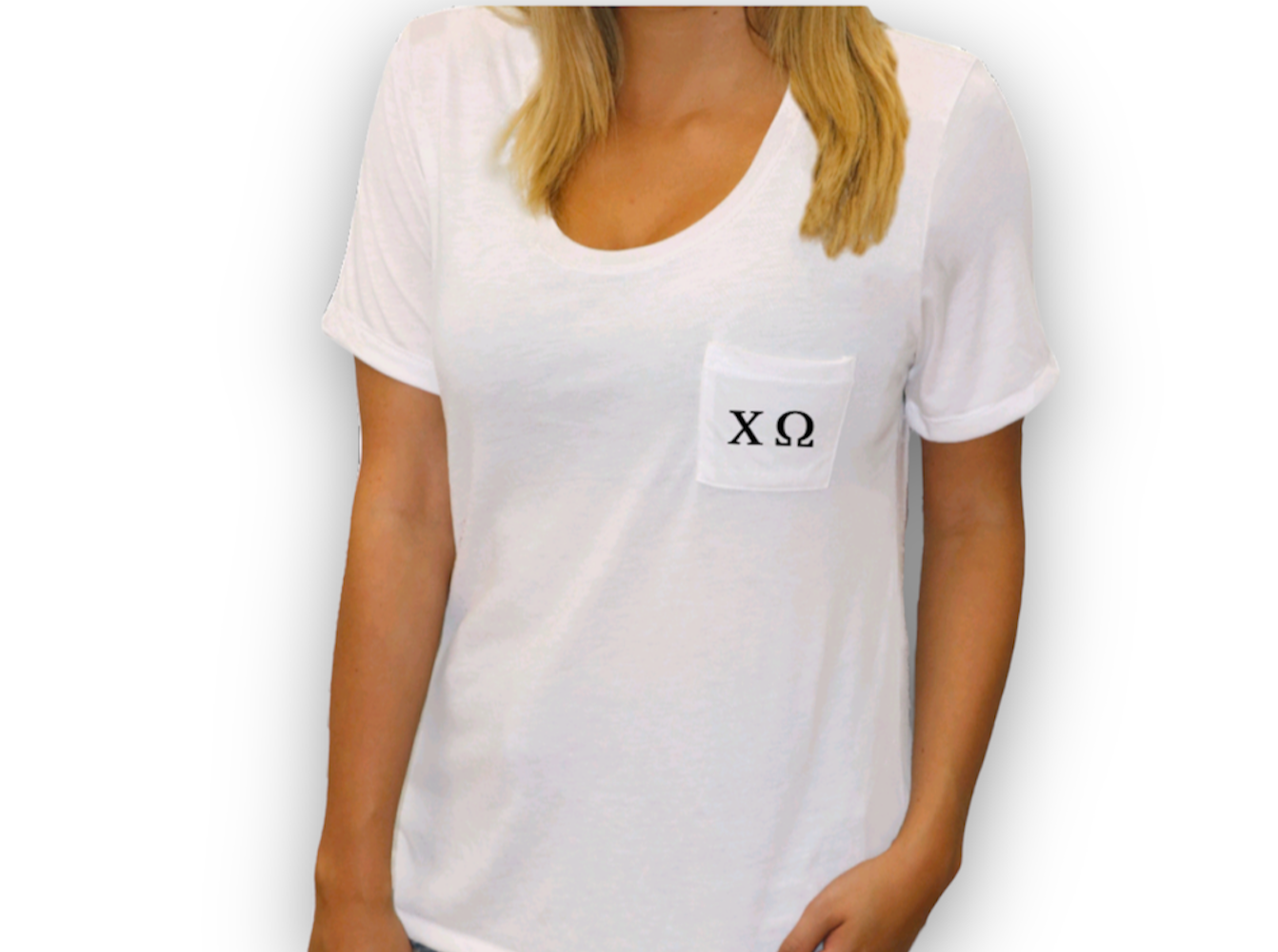 Chi Omega White Pocket Tee 