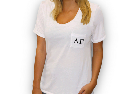 White Delta Gamma Pocket T-Shirt