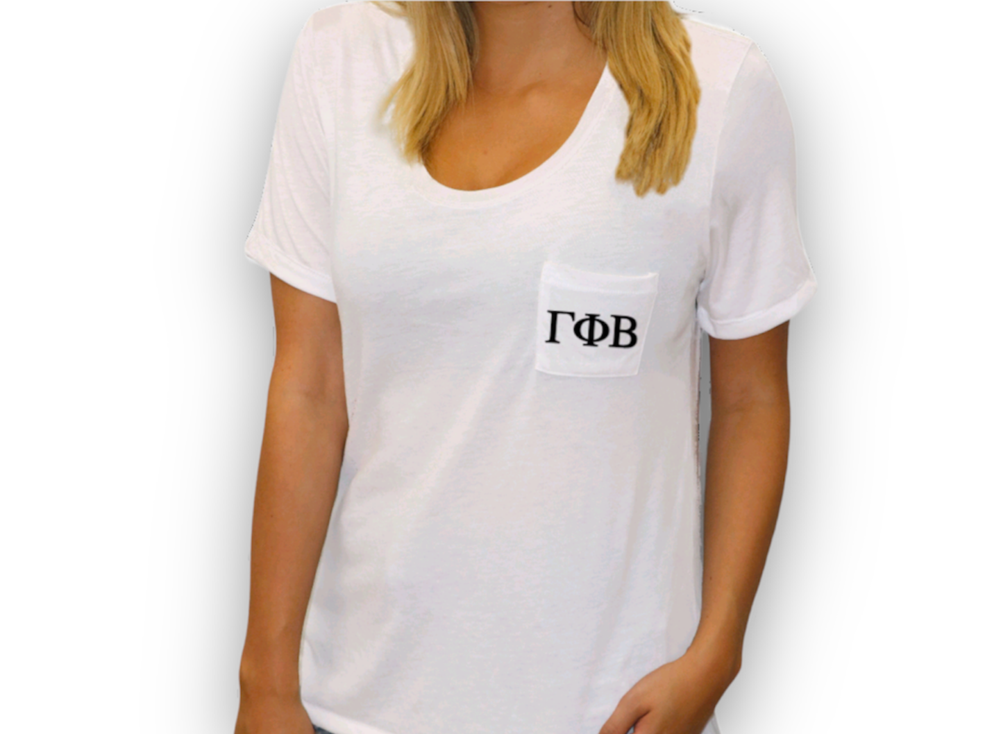 White Gamma Phi Beta pocket tee