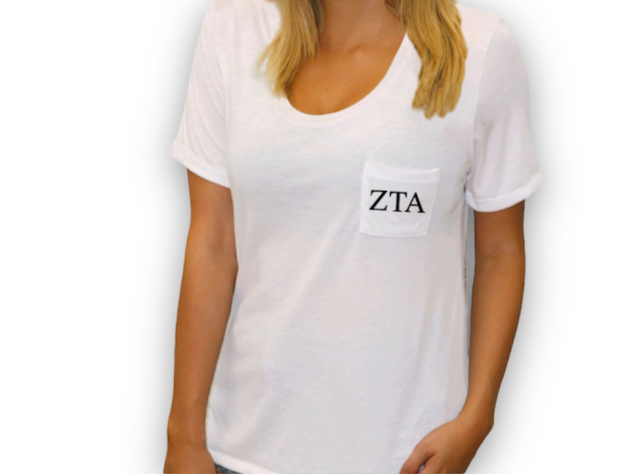 White Zeta Tau Alpha Pocket Tee