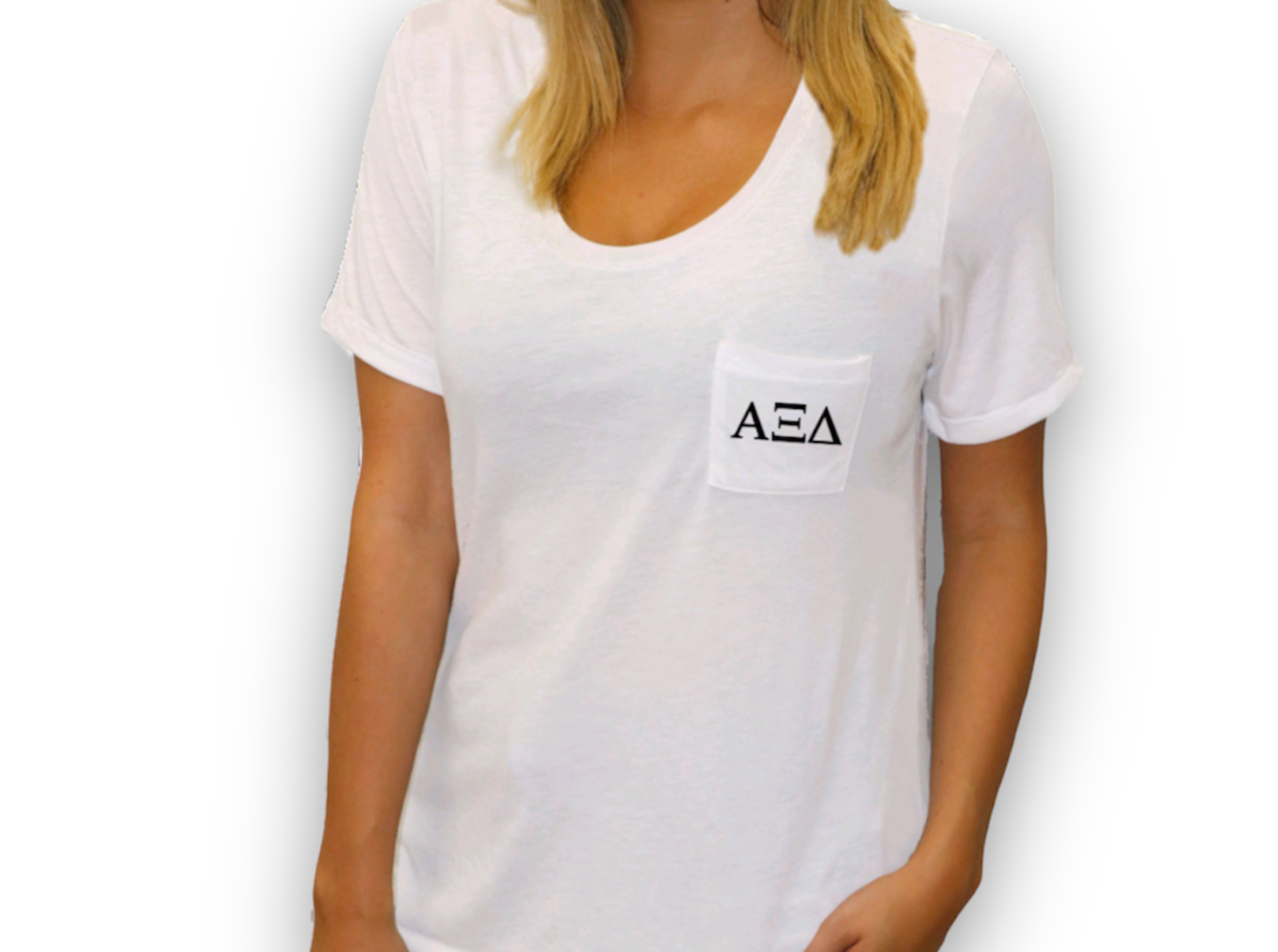 White Alpha Xi Delta Pocket T-Shirt